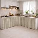 LINENWALAS Under Sink Curtain for Kitchen - Pack of 2 | Herringbone Embossed Design Polyester Under-Sink Cover | Storage-Hiding Curtain with Rod Pocket | Kitchen &amp; Bathroom (132x71 CM, Beige)