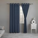 LINENWALAS Navy Blue Cotton Linen Sheer Curtains, 6.5 Feet Window Curtain, Pack of 1 Pcs Solid Curtains for Kitchen, Bedroom, Curtains with Eyelet Rings, Light Filtering (4.5X 6.5 ft)