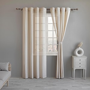 linenwalas cotton betel leaf printed curtain set of 2 sheer 6 feet window curtain for living room bedroom linen with rod pocket back loop 45 x ft leafbetel beige