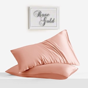 linenwalas organic vegan bamboo silk pillow cover set with envelope closure natural soft silk pillow cases best for hair and skin rose gold set of 2 20x30