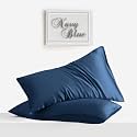 LINENWALAS Organic Vegan Bamboo Silk Pillow Cover Set with Envelope Closure Natural Soft Silk Pillow Cases Best for Hair and Skin (Bahamas Blue, Set of 2, 20x30)