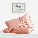 LINENWALAS Organic Vegan Bamboo Silk Pillow Cover Set with Envelope Closure Natural Soft Silk Pillow Cases Best for Hair and Skin (Rose Gold, Set of 2, 20x30)
