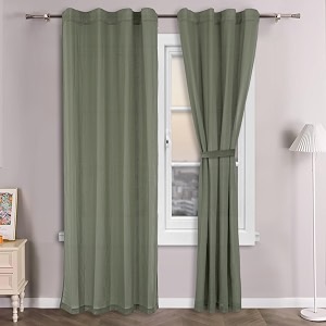 linenwalas sage green cotton linen sheer curtains for bedroom living room 10 feet door curtain set of 2 kitchen curtain with rod pocket and back loop light filtering 45x 10 ft