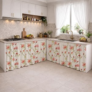linenwalas under sink curtain for kitchen - pack of 2  106x91 cm cotton under-sink cover  washable storage-hiding curtain with rod pocket  kitchen amp bathroom cabinet cover amer bel