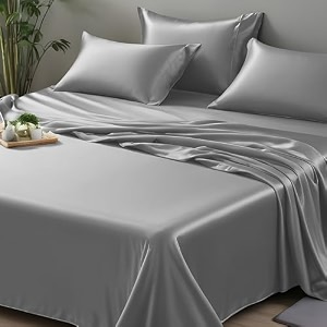 linenwalas vegan bamboo solid silk king bedsheet set with 2 pillows hotel luxury bed sheets - extra soft best for hair and delicate skin 108x108 inches rose gold
