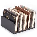 Lineshading Bamboo Letter Organizer, 5 Compartments Desk Mail Organizer, Desktop Envelope Holder and Letter Sorter, Countertop Paper File Holders with Anti Slip Mat for Home Office(Black)