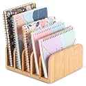 Lineshading Bamboo Letter Organizer, 5 Compartments Desk Mail Organizer, Desktop Envelope Holder and Letter Sorter, Countertop Paper File Holders with Anti Slip Mat for Home Office(Bamboo Color)