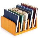 Lineshading Bamboo Letter Organizer, 5 Compartments Desk Mail Organizer, Desktop Envelope Holder and Letter Sorter, Countertop Paper File Holders with Anti Slip Mat for Home Office(Yellow)