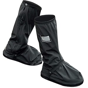 linist waterproof shoe cover protector for men and women - reusable anti-slip rubber overshoes - tall boot galoshes with safety reflector - pvc material dustproof foldable portable and durable for rainy season and outdoor use 1-pair black