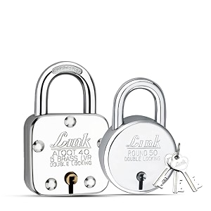 link atoot 40mm lock buy 1 get 1 new round 50mm lock free  double locking  steel body  hardened shackle  5 brass levers  pack of 2  made in india