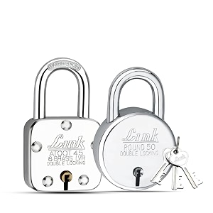 link atoot 45lsmm lock buy 1 get 1 new round 50mm lock free  double locking  steel body  hardened shackle  6 brass levers  pack of 2 made in india