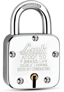 link atoot 50mm lock  steel body  hardened shackle  brass lever made in india padlock