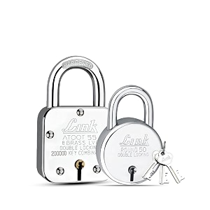 link atoot 55mm lock buy 1 get 1 new round 50mm lock free  double locking  steel body  hardened shackle  8 brass levers  pack of 2 made in india