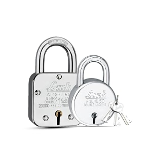 link atoot 60mm lock buy 1 get 1 new round 50mm lock free  double locking  steel body  hardened shackle  8 brass levers  pack of 2 made in india