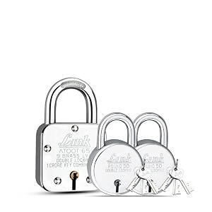 link atoot 65mm lock buy 1 get 2 new round 50mm lock free  double locking  steel body  hardened shackle  9 brass levers  pack of 3 made in india