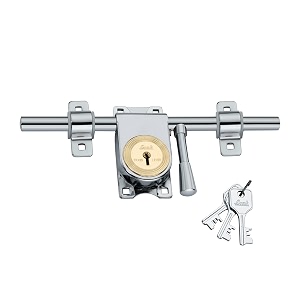 link kadi-tala rod lock 11 inches with brass levers and steel body  3 keys  silver  5 year warranty