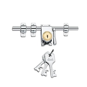 link 14-inch kadi-tala rod lock  steel body with brass levers  includes 3 keys  heavy-duty door lock  silver finish  5-year warranty