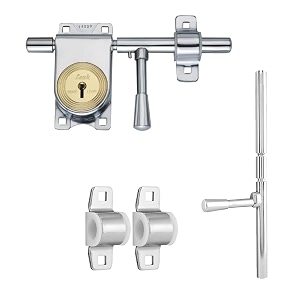 link kadi-tala rod lock 8 inches with brass levers and steel body  3 keys  silver  5 year warranty