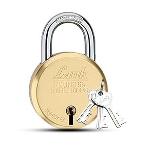 link round brass 65mm lock with 3 keys  lock and keys  door lock  padlock pack of 1 link-r-brass 65 mm