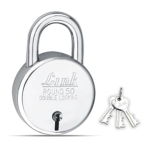 link locks round 50mm padlock with 3 keys lock for main door gate shops office  silver finish 2 years warranty
