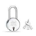 Link Locks| Round 50MM Long Shackle Padlock with 3 Keys | Lock for Main Door, Gate, Shops, Office| Silver Finish |2 Years Warranty