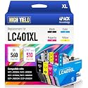 LinkDocs LC401XL Ink Cartridges Compatible Replacement for Brother LC401 LC401XL to Use with MFC-J1010DW MFC-J1170DW MFC-J1012DW DCP-J1800DW J1140DW Printer (Black Cyan Magenta Yellow 4 Pack)