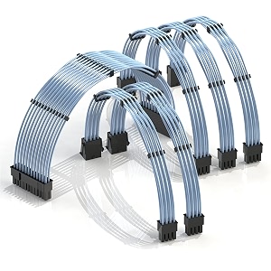 linkup - psu cable extension 16awg oxygen free copper ofc teflon jacket custom mod gpu pc wcomb kit1 x 24 p 2042 x 8 p 44 cpu3 x 8 p 62 gpu set30cm 300mm - blue