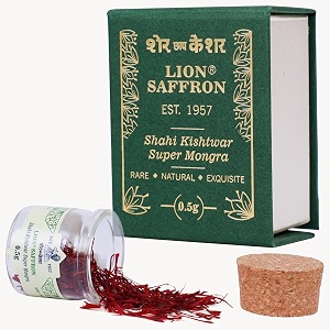 lion brand saffron 05g a original shahi kishtwar jammu mongra saffronkesar for pregnant women kids biryani milk tea and gifting glass jar with gift box pack of 1 05g
