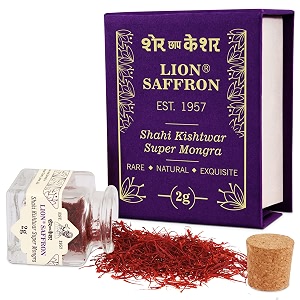 lion brand saffron 2 gram a original shahi kishtwar jammu mongra saffronkesar for pregnant women kids biryani milk tea and gifting glass jar with gift box pack of 1 2g