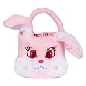 LUBOT Easter Basket for Kids 3D (9inch*9inch) Plush Bunny Baskets with Foldable Ears Egg Hunts bucket for Boys and Girls Easter Decoration Bag Gift, Pink