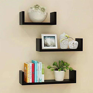 LION WOOD CAFE U-SHAPE FLOATING WALL SHELVES