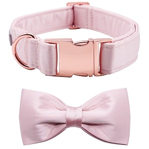 lionet paws bowtie dog collar - comfortable silk girl dog collar with detachable bow tie for medium dogs neck 135-22 inches
