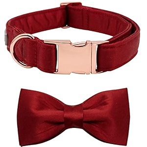 lionet paws bowtie dog collar - comfortable silk boy dog collar with detachable bow tie for medium dogs neck 135-22 inches