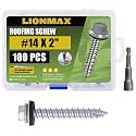 LIONMAX Metal Roofing Screws #14 x 2 Inch, 100-PCS, with Rubber Washer