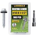 LIONMAX Metal Roofing Screws #14 x 1-1/2 Inch, 300PCS, with Rubber Washer