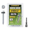 LIONMAX Metal Roofing Screws #14 x 2 Inch, 300-PCS, with Rubber Washer