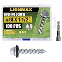 LIONMAX Metal Roofing Screws #14 x 1-1/2 Inch, 100PCS, with Rubber Washer