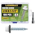 LIONMAX Metal Roofing Screws #14 x 1-1/2 Inch, 100PCS, White, Rubber Washer