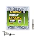LIONMAX Stainless Steel Deck Screws #8 x 1-1/4 Inch, Wood Screws, 100PCS