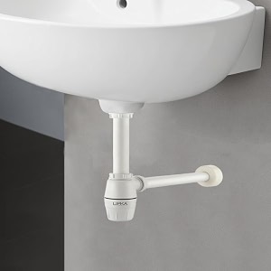lipka abs bottle trap for washbasins  matte finish bottle trap with wall flange and 12 inches pipe  round  ivory