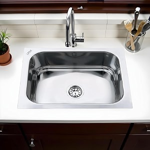 lipka square single bowl 24 x 18 x 9 inches kitchen sink  premium stainless steel square single bowl kitchen sink  glossy finish  kitchen sinksink couplingwaste pipe