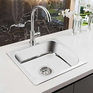lipka square single bowl 16 x 14 x 6 inches kitchen sink  premium stainless steel square single bowl kitchen sink  glossy finish  kitchen sinksink couplingwaste pipe