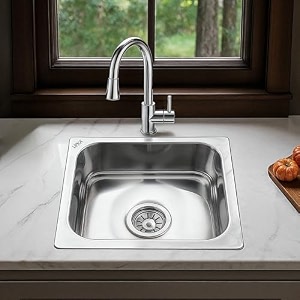 lipka square single bowl 15 x 12 x 6 inches kitchen sink  premium stainless steel square single bowl kitchen sink  glossy finish  kitchen sinksink couplingwaste pipe