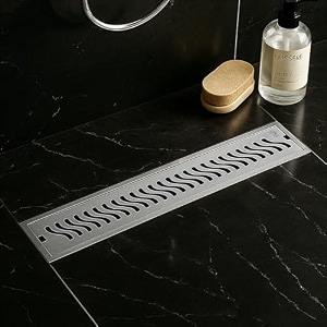 lipka 304 grade stainless steel shower drain channel-wave 18 x 5 inches with collar side hole