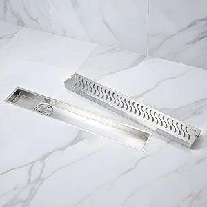 lipka wave shower drain channel  48  5 inches  304 stainless steel shower water drain channel  floor drain with cockroach trap side hole with collar