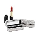 Lipstick Bling Rhinestone Crystal Case Storage Organizer Box with Mirror for Women's Lipstick Holder-Cosmetic Storage Kit (Full silver)