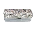 Lipstick Bling Rhinestone Crystal Case Storage Organizer Box with Mirror for Women's Lipstick Holder-Cosmetic Storage Kit (Silver)
