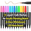 Liquid Chalk Markers for LED Drawing Note Board Acrylic Calendar Planning Board Clear Glass Dry Erase Whiteboard Window Mirror Christmas Holidays Painting, 14 Pack, 12 Vibrant Colors, 1mm Fine Points