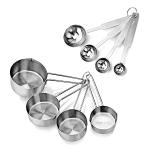 lishonn heavy duty stainless steel metal measuring spoons and cup for dry or liquid fits in spice jar set of 08