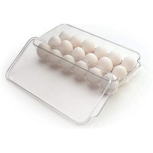 lishonn rectangular stackable acrylic covered egg storage box or egg trays for refrigerator carrier bin - holds 18 piece